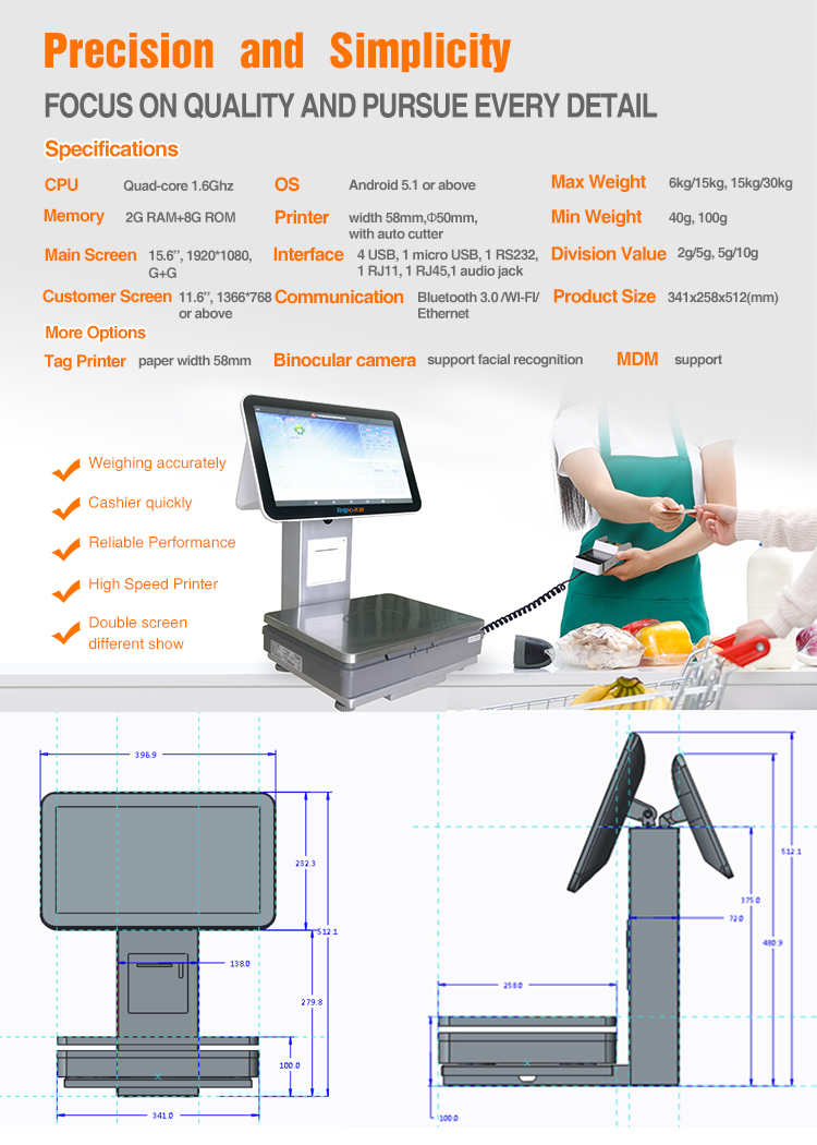 Electronic Weighing Machines Table Top POS Interface Electronic Scale tps655