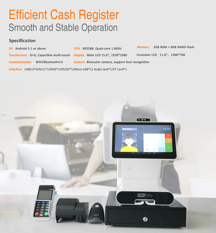 TPS650 Face Recognition  Smart Biometric Facial Recognition POS Cash Register Machines