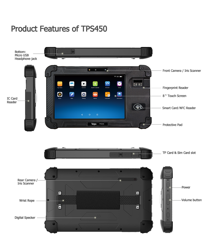 Telpo-Find 8-inch Handheld Android Biometric Pda POS TPS450 - Telpo-5